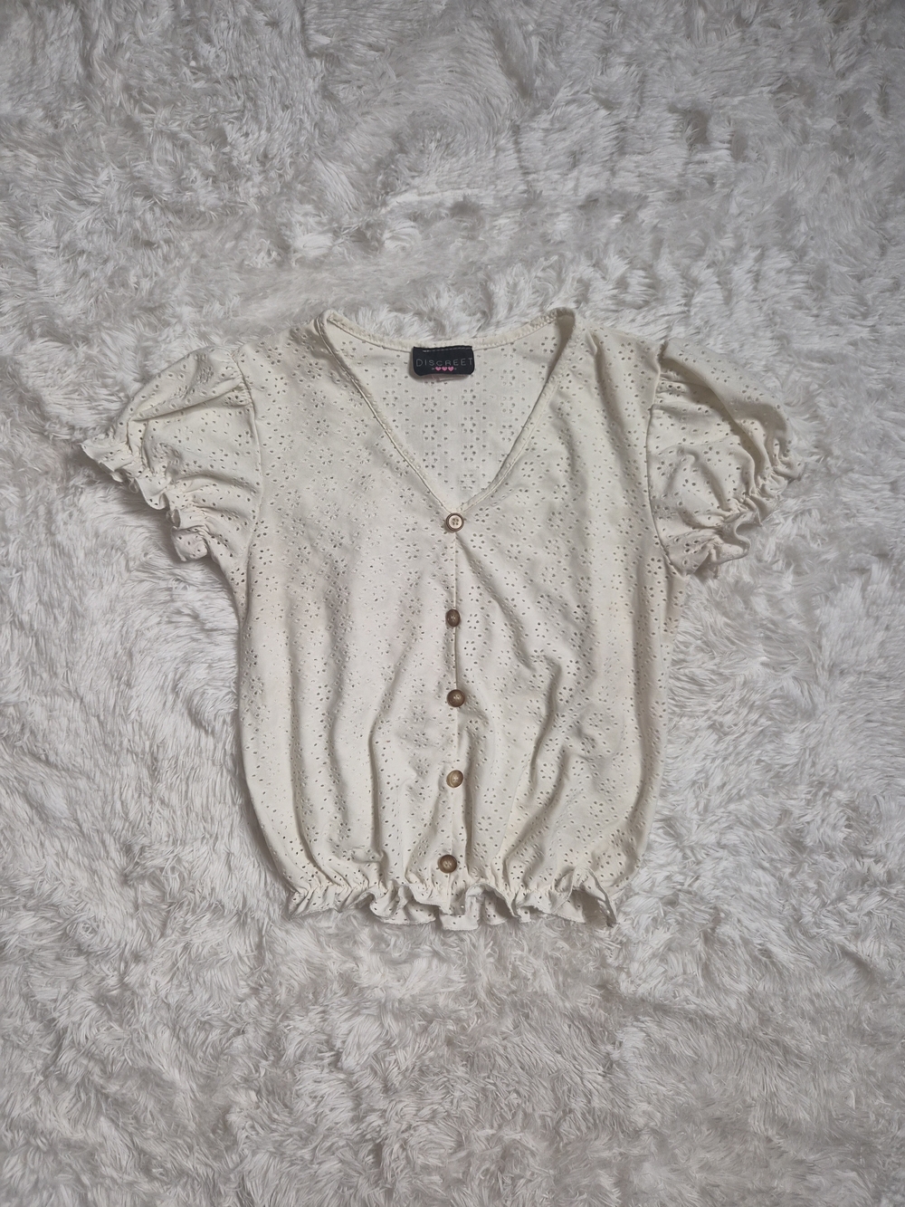 Vintage Y2K Top Blouse White Eyelet Ivory Off White Cream Discreet Size Small S